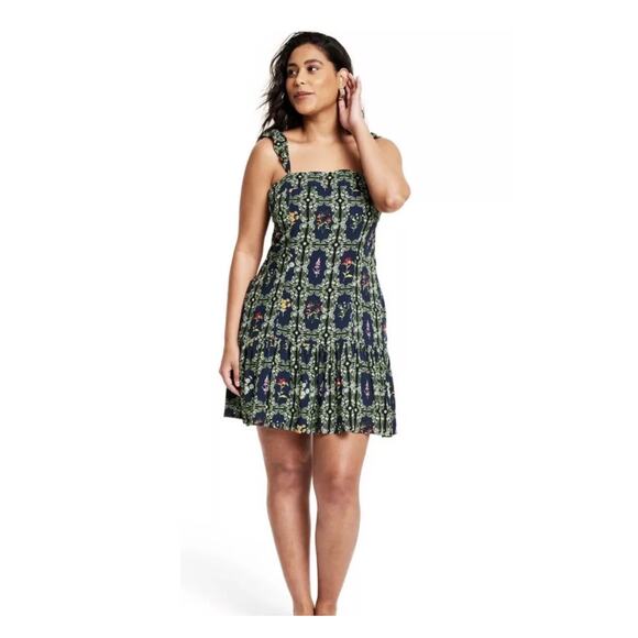 Target x Agua Bendita Blue Floral Tile Print Flutter Strap Mini Dress Sz.XXL NWT - Picture 1 of 16
